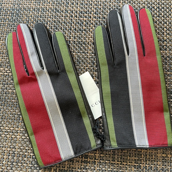 Gucci Men’s Vintage Striped Leather Gloves NWT | Cashmere-Lined | Italian Luxury - Picture 5 of 8